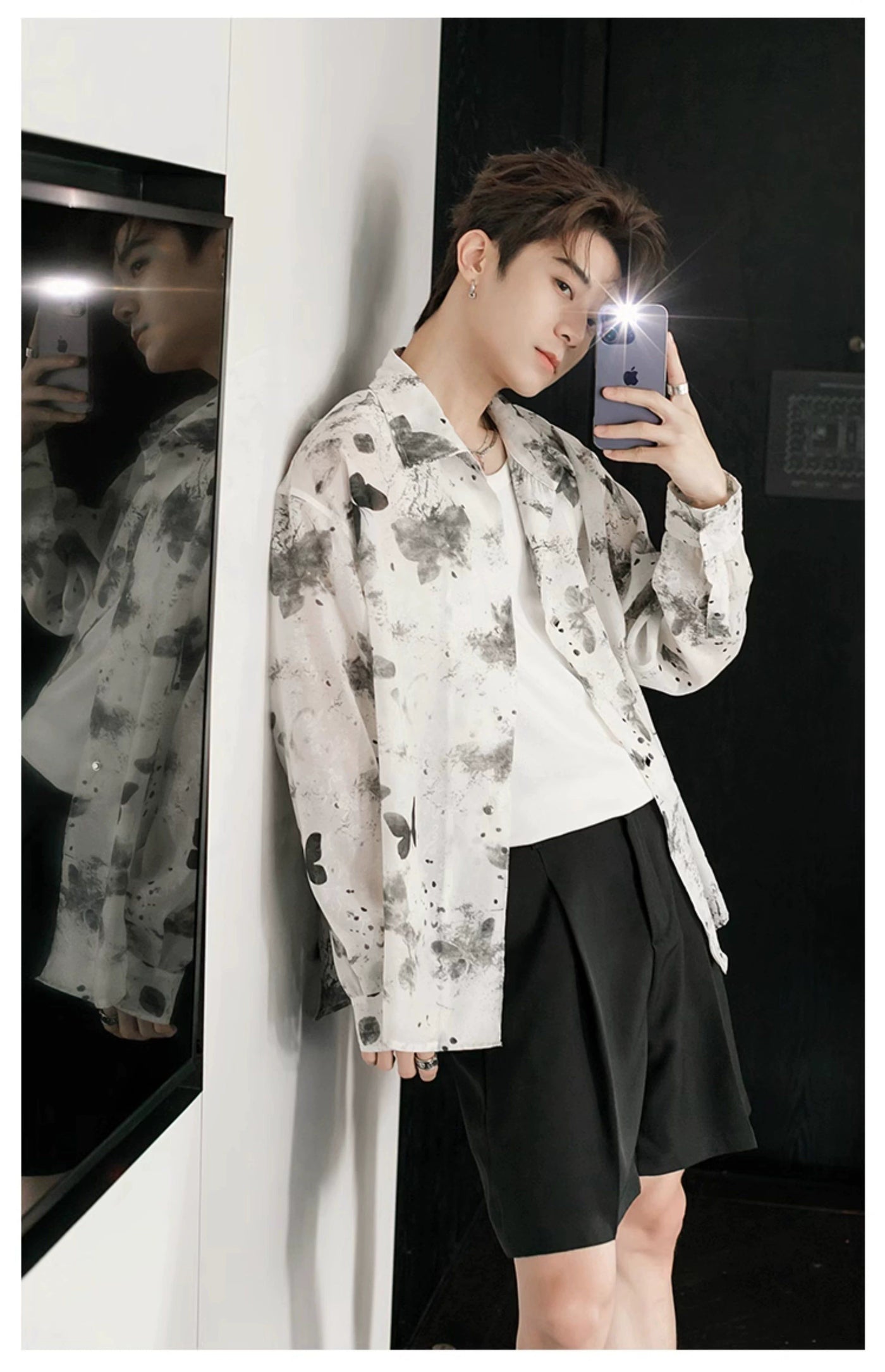 Chuan Watercolor Flower and Butterfly Shirt-korean-fashion-Shirt-Chuan's Closet-OH Garments