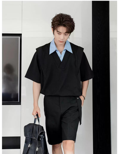 Chuan Wide Shoulder Striped Collar Shirt-korean-fashion-Shirt-Chuan's Closet-OH Garments