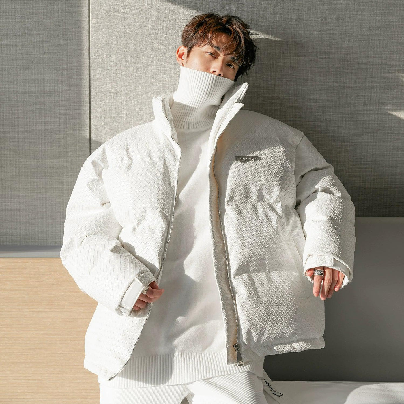Chuan Woven Textured Puffer Jacket-korean-fashion-Jacket-Chuan's Closet-OH Garments