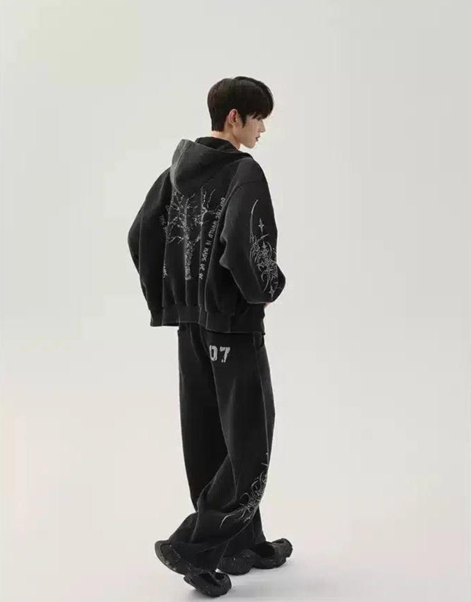 Cui 07 Grunge Print Hoodie & Sweatpants Set-korean-fashion-Clothing Set-Cui's Closet-OH Garments