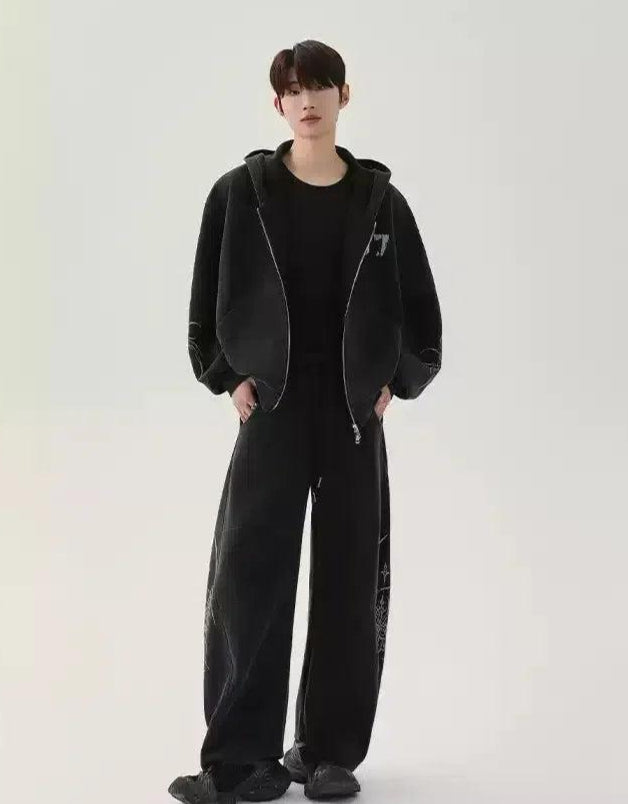 Cui 07 Grunge Print Hoodie & Sweatpants Set-korean-fashion-Clothing Set-Cui's Closet-OH Garments