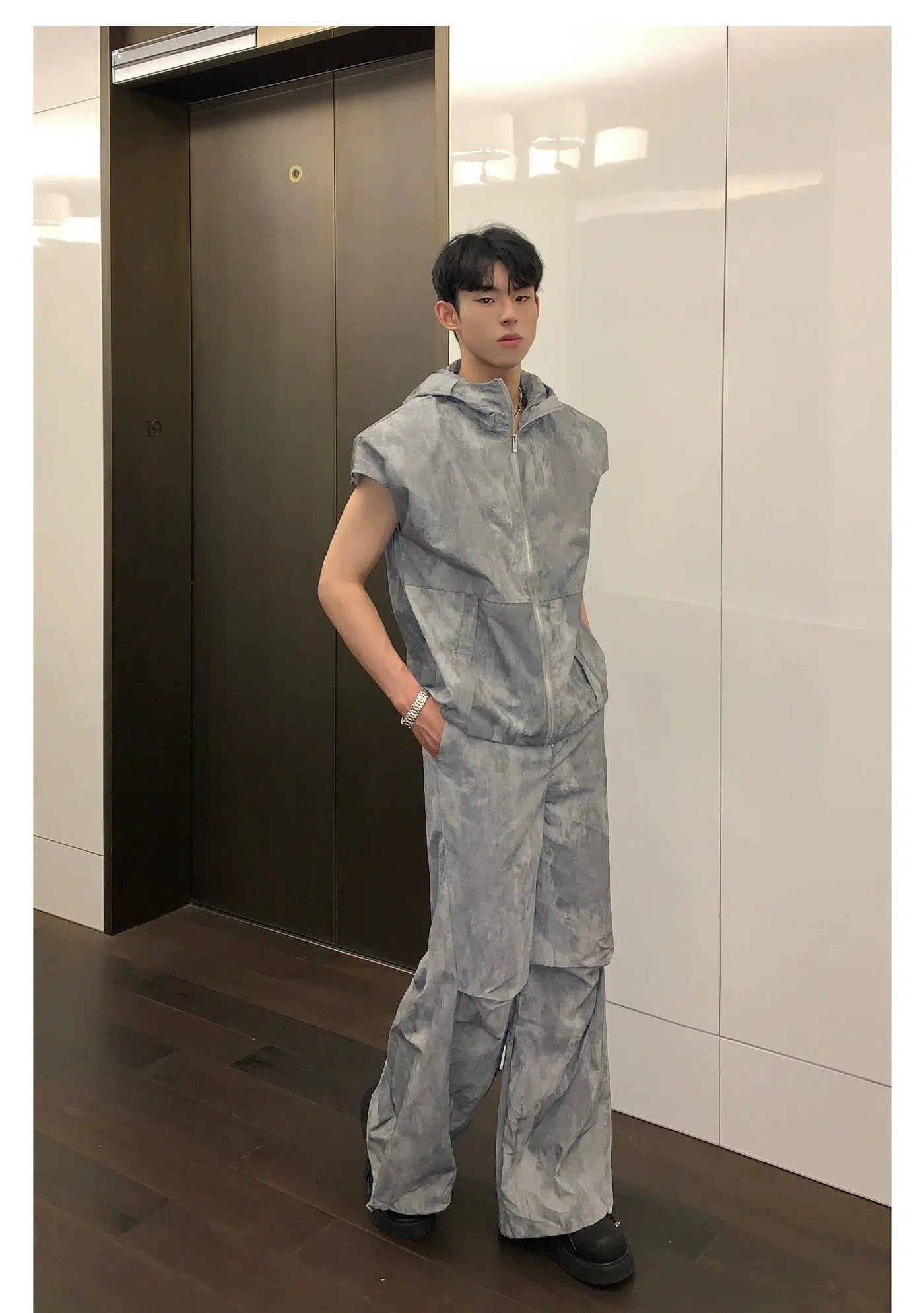 Cui Abstract Paint Nylon Vest & Track Pants Set-korean-fashion-Clothing Set-Cui's Closet-OH Garments