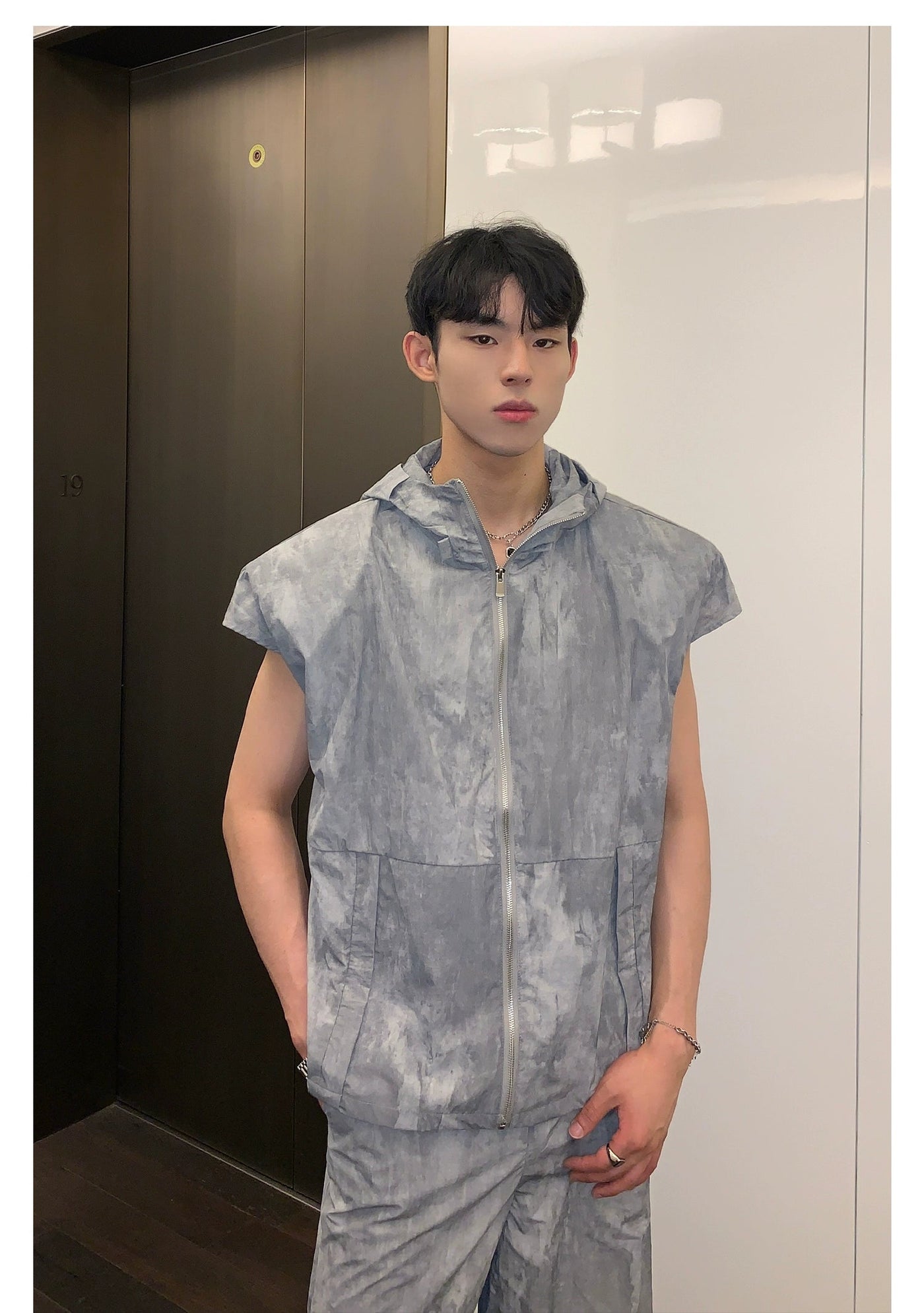 Cui Abstract Paint Nylon Vest & Track Pants Set-korean-fashion-Clothing Set-Cui's Closet-OH Garments