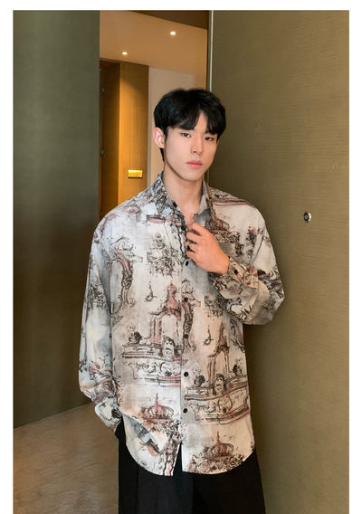 Cui Ancient Building Full-Print Shirt-korean-fashion-Shirt-Cui's Closet-OH Garments