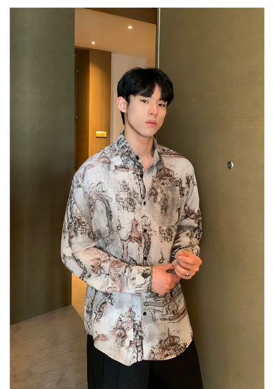 Cui Ancient Building Full-Print Shirt-korean-fashion-Shirt-Cui's Closet-OH Garments