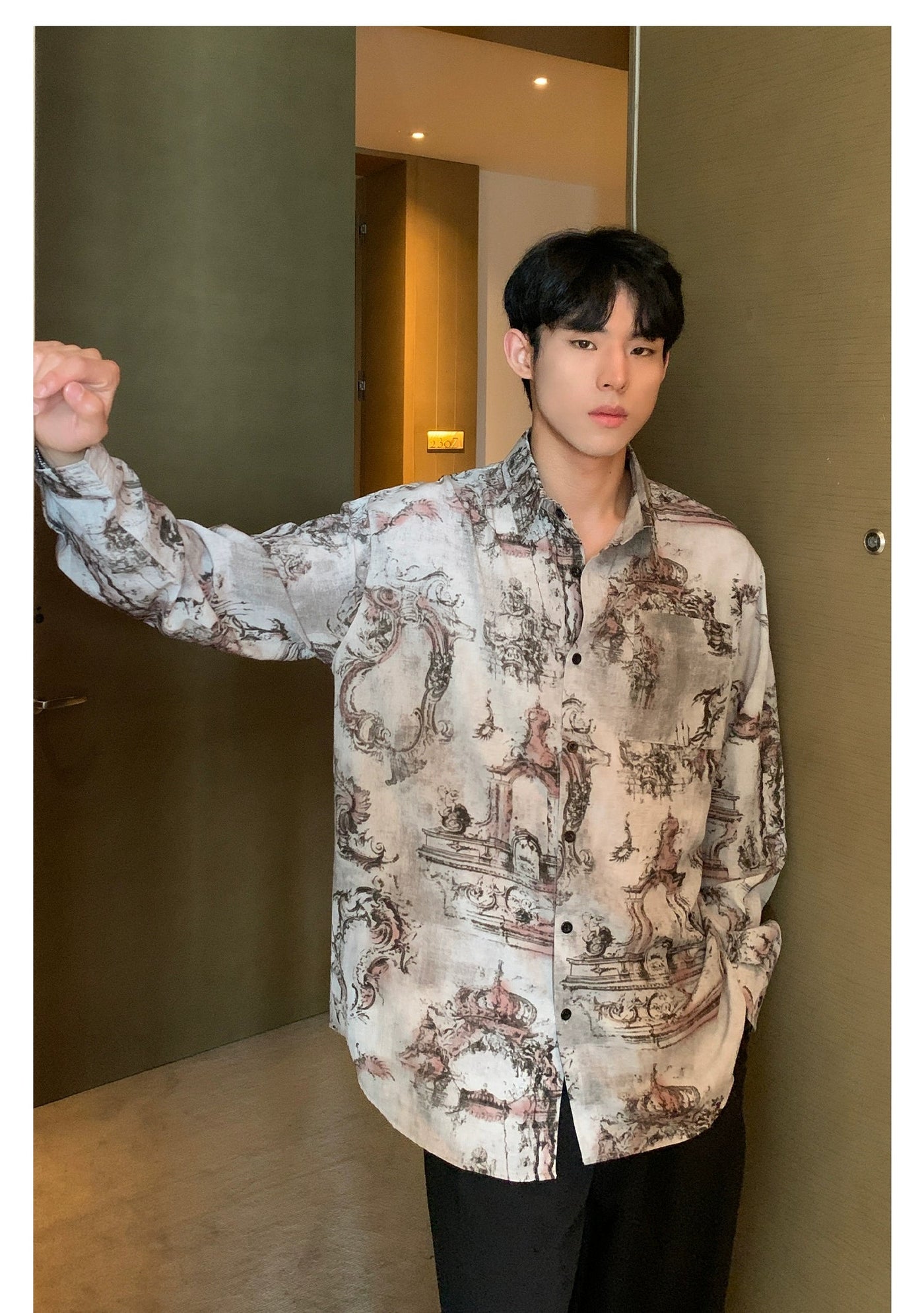 Cui Ancient Building Full-Print Shirt-korean-fashion-Shirt-Cui's Closet-OH Garments