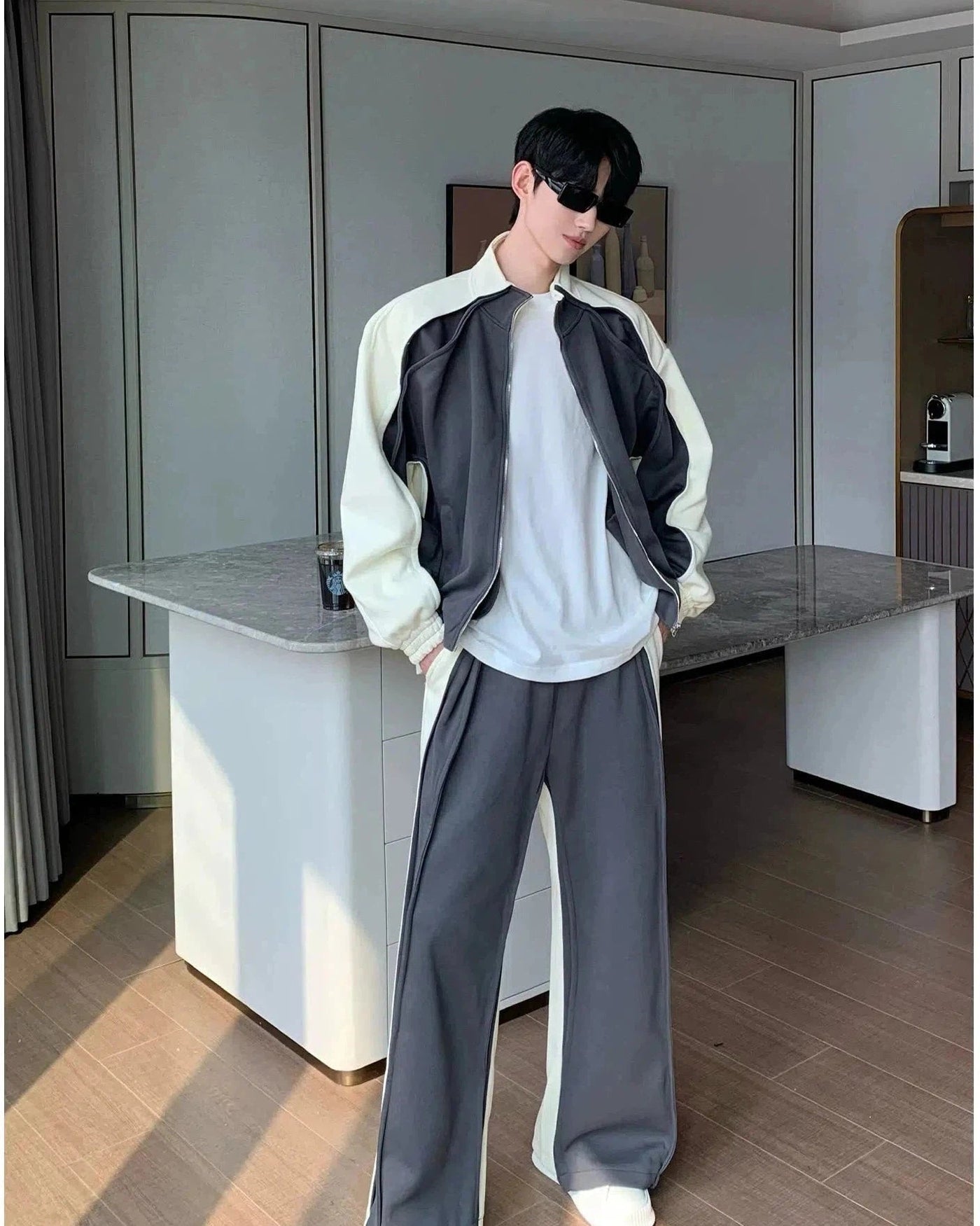 Cui Athleisure Color Split Jacket & Sweatpants Set-korean-fashion-Clothing Set-Cui's Closet-OH Garments