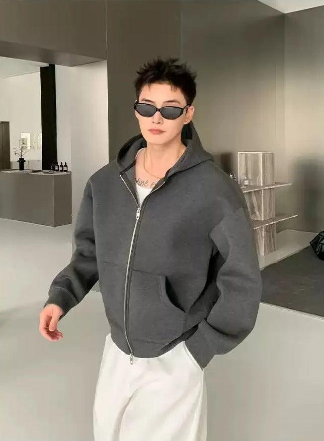 Cui Basic Kangaroo Pocket Zip-Up Hoodie-korean-fashion-Hoodie-Cui's Closet-OH Garments