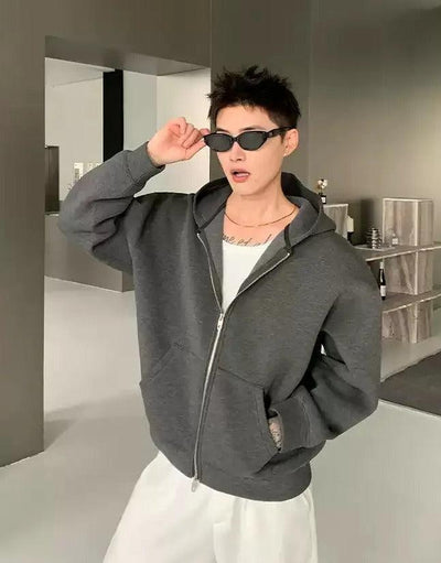 Cui Basic Kangaroo Pocket Zip-Up Hoodie-korean-fashion-Hoodie-Cui's Closet-OH Garments