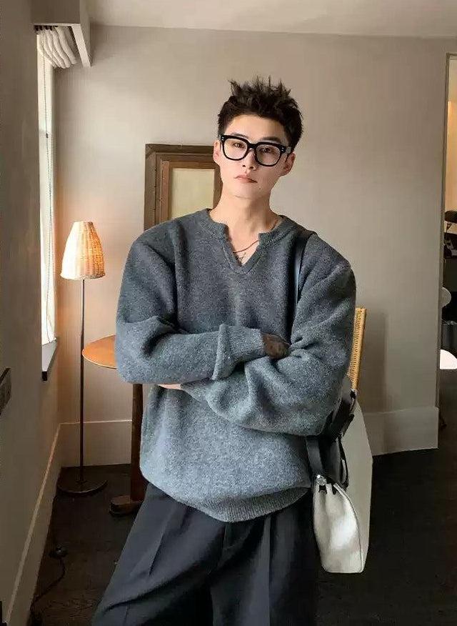 Cui Basic Notch Neck Sweater-korean-fashion-Sweater-Cui's Closet-OH Garments