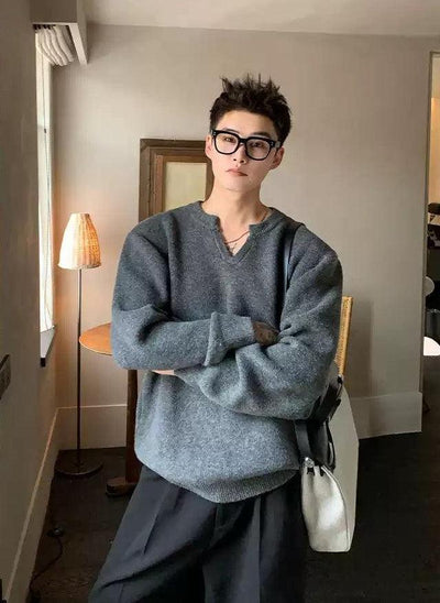 Cui Basic Notch Neck Sweater-korean-fashion-Sweater-Cui's Closet-OH Garments