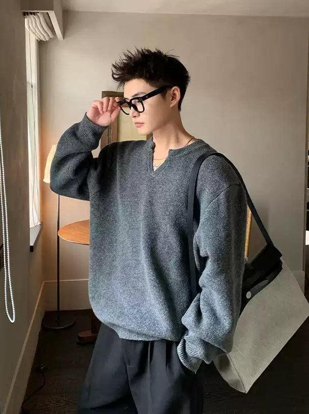 Cui Basic Notch Neck Sweater-korean-fashion-Sweater-Cui's Closet-OH Garments