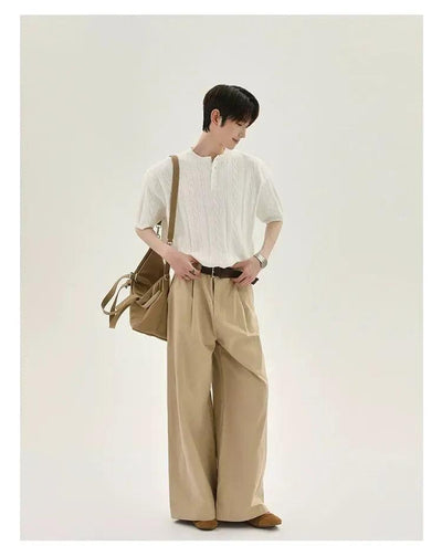 Cui Belt Buckle Wide Leg Trousers-korean-fashion-Trousers-Cui's Closet-OH Garments