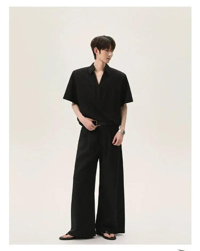 Cui Belt Buckle Wide Leg Trousers-korean-fashion-Trousers-Cui's Closet-OH Garments