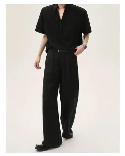 Cui Belt Buckle Wide Leg Trousers-korean-fashion-Trousers-Cui's Closet-OH Garments