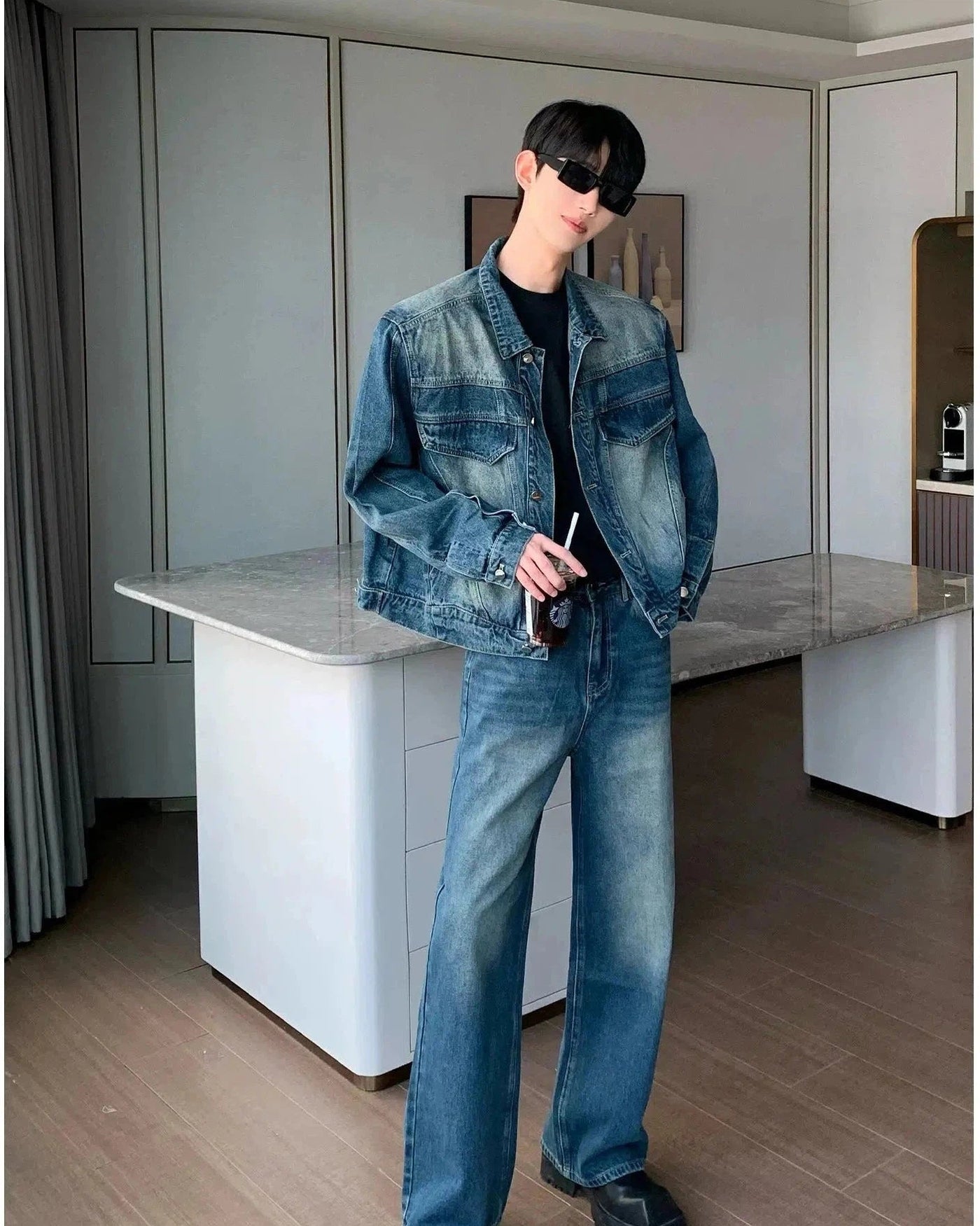 Cui Boxy Fit Washed Denim Jacket & Jeans Set-korean-fashion-Clothing Set-Cui's Closet-OH Garments