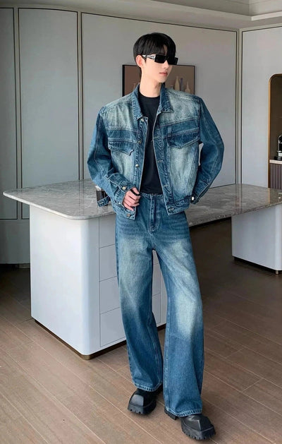 Cui Boxy Fit Washed Denim Jacket & Jeans Set-korean-fashion-Clothing Set-Cui's Closet-OH Garments