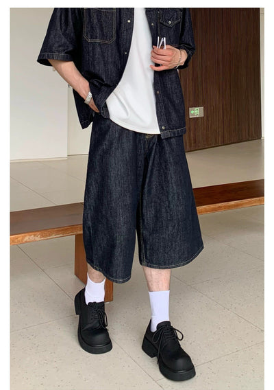 Cui Breast Pocket Denim Shirt & Denim Shorts Set-korean-fashion-Clothing Set-Cui's Closet-OH Garments