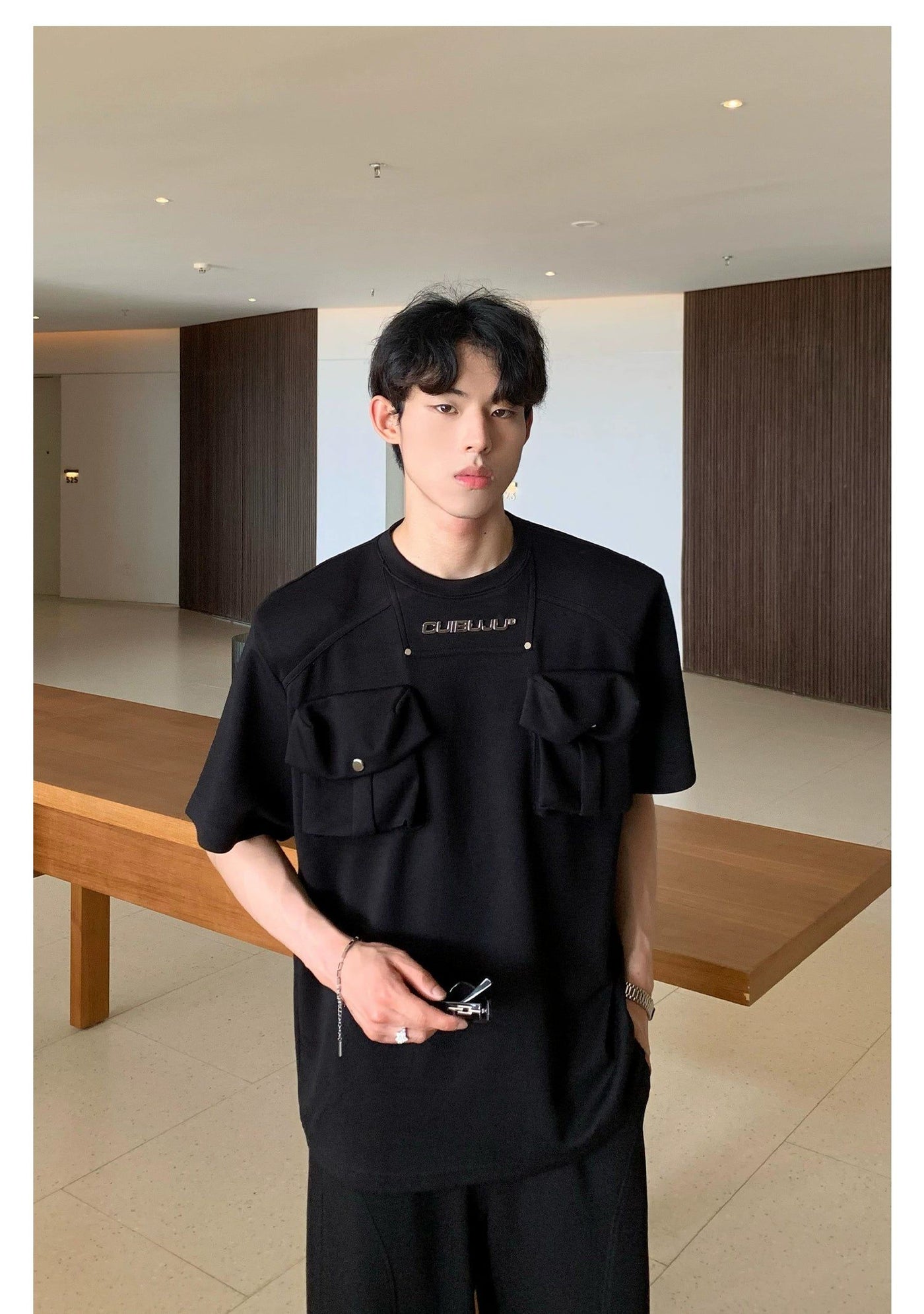 Cui Breast Pocket T-Shirt & Cargo Sweatpants Set-korean-fashion-Clothing Set-Cui's Closet-OH Garments