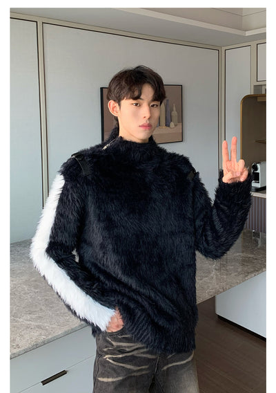 Cui Buckle Strap Contrast Fur Sweater-korean-fashion-Sweater-Cui's Closet-OH Garments