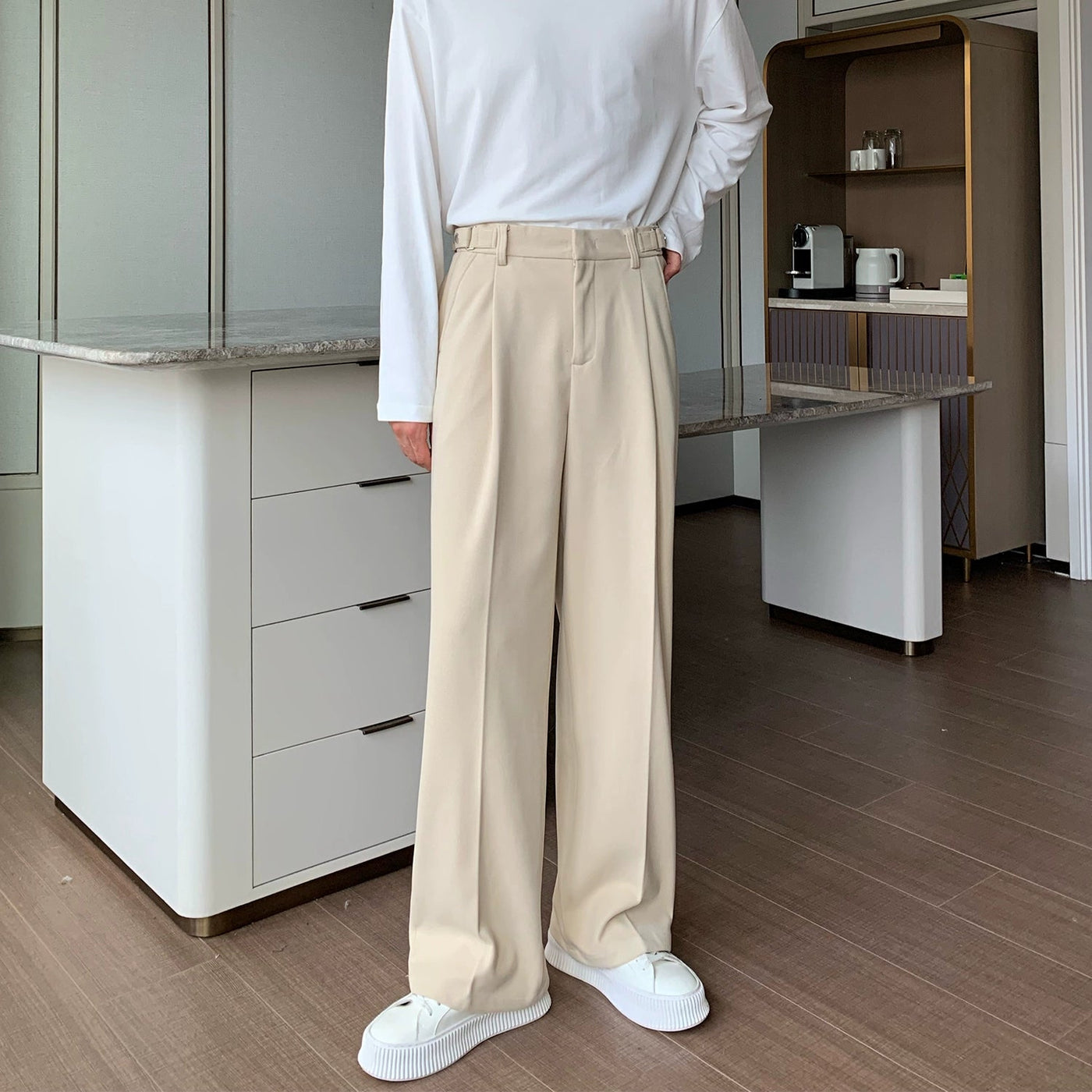 Cui Buckle Strap Pleats Trousers-korean-fashion-Pants-Cui's Closet-OH Garments