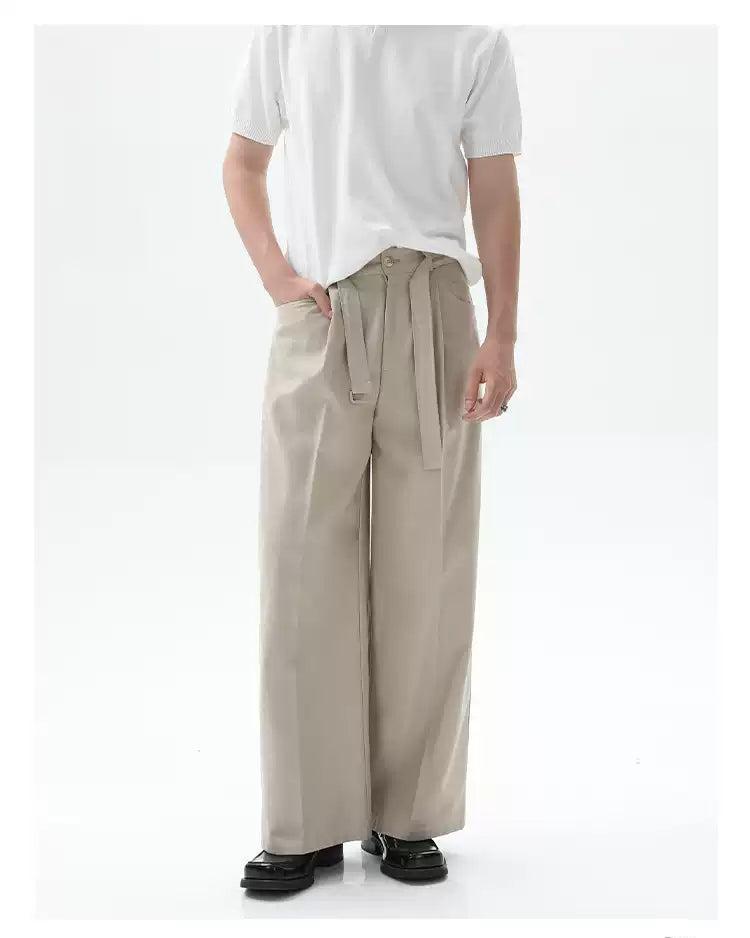 Cui Buckled Belt Strap Straight Trousers-korean-fashion-Trousers-Cui's Closet-OH Garments