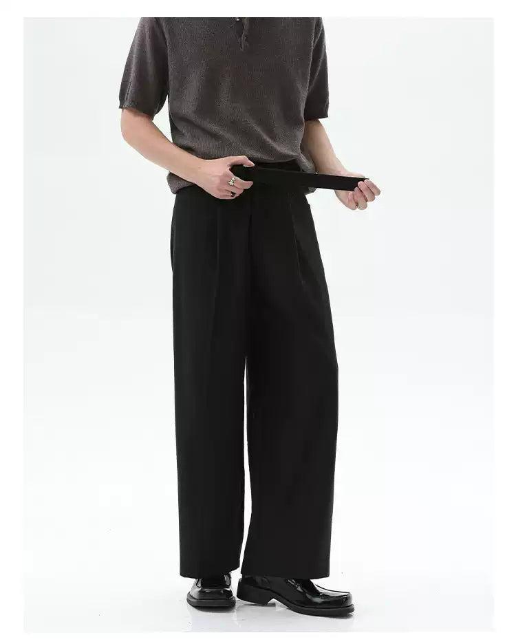 Cui Buckled Belt Strap Straight Trousers-korean-fashion-Trousers-Cui's Closet-OH Garments