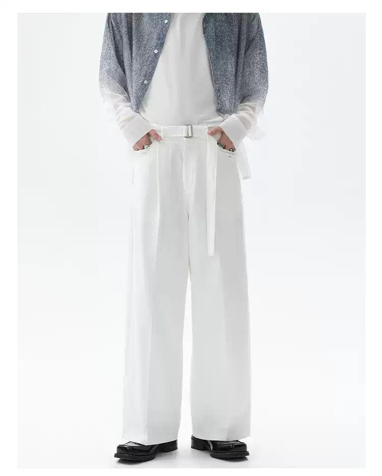 Cui Buckled Belt Strap Straight Trousers-korean-fashion-Trousers-Cui's Closet-OH Garments
