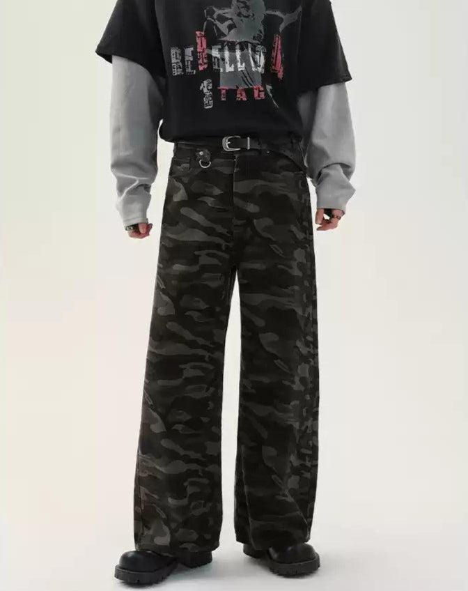 Cui Camouflage Straight Leg Jeans-korean-fashion-Jeans-Cui's Closet-OH Garments