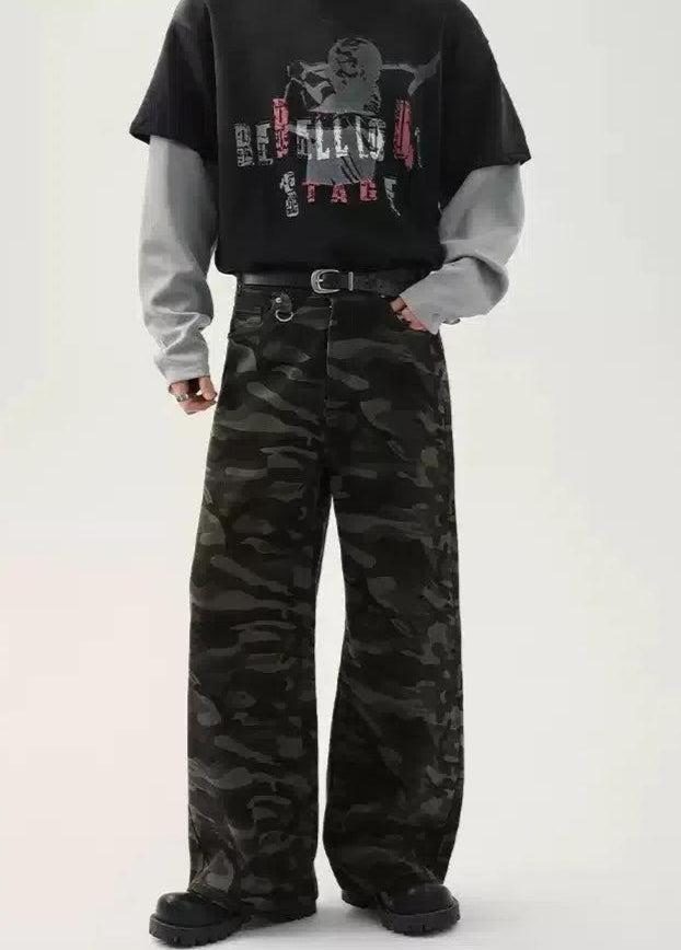 Cui Camouflage Straight Leg Jeans-korean-fashion-Jeans-Cui's Closet-OH Garments