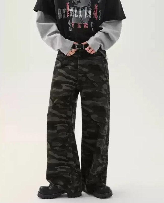 Cui Camouflage Straight Leg Jeans-korean-fashion-Jeans-Cui's Closet-OH Garments