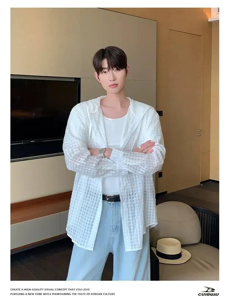 Cui Checkered Sheer Hooded Shirt-korean-fashion-Shirt-Cui's Closet-OH Garments