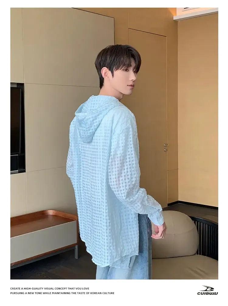 Cui Checkered Sheer Hooded Shirt-korean-fashion-Shirt-Cui's Closet-OH Garments