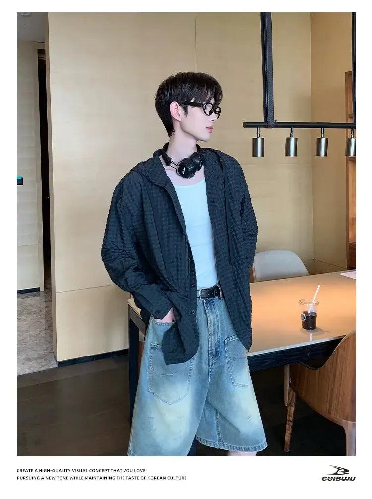 Cui Checkered Sheer Hooded Shirt-korean-fashion-Shirt-Cui's Closet-OH Garments
