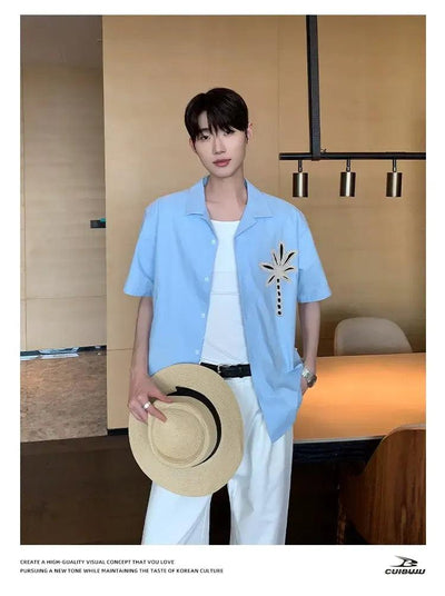 Cui Chic Patched Short Sleeve Shirt-korean-fashion-Shirt-Cui's Closet-OH Garments