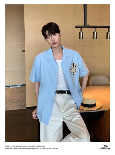 Cui Chic Patched Short Sleeve Shirt-korean-fashion-Shirt-Cui's Closet-OH Garments