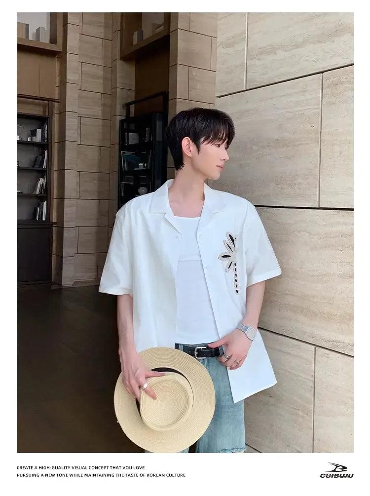 Cui Chic Patched Short Sleeve Shirt-korean-fashion-Shirt-Cui's Closet-OH Garments