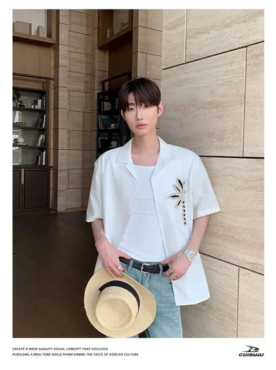 Cui Chic Patched Short Sleeve Shirt-korean-fashion-Shirt-Cui's Closet-OH Garments