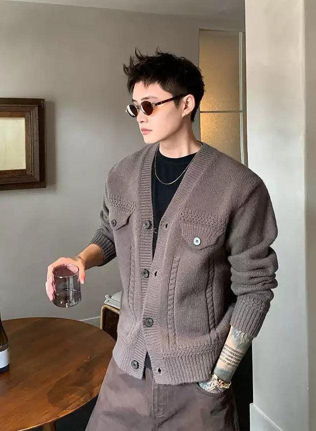 Cui Chic Pattern Knit V-Neck Cardigan-korean-fashion-Cardigan-Cui's Closet-OH Garments