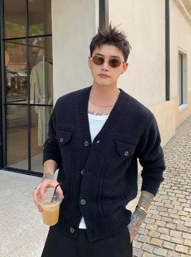 Cui Chic Pattern Knit V-Neck Cardigan-korean-fashion-Cardigan-Cui's Closet-OH Garments