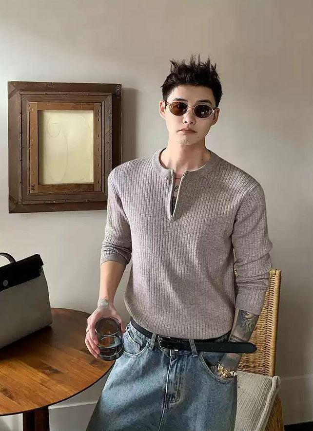 Cui Chic Waffle Knit Half-Zip-korean-fashion-Half-Zip-Cui's Closet-OH Garments