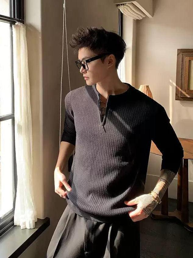 Cui Chic Waffle Knit Half-Zip-korean-fashion-Half-Zip-Cui's Closet-OH Garments