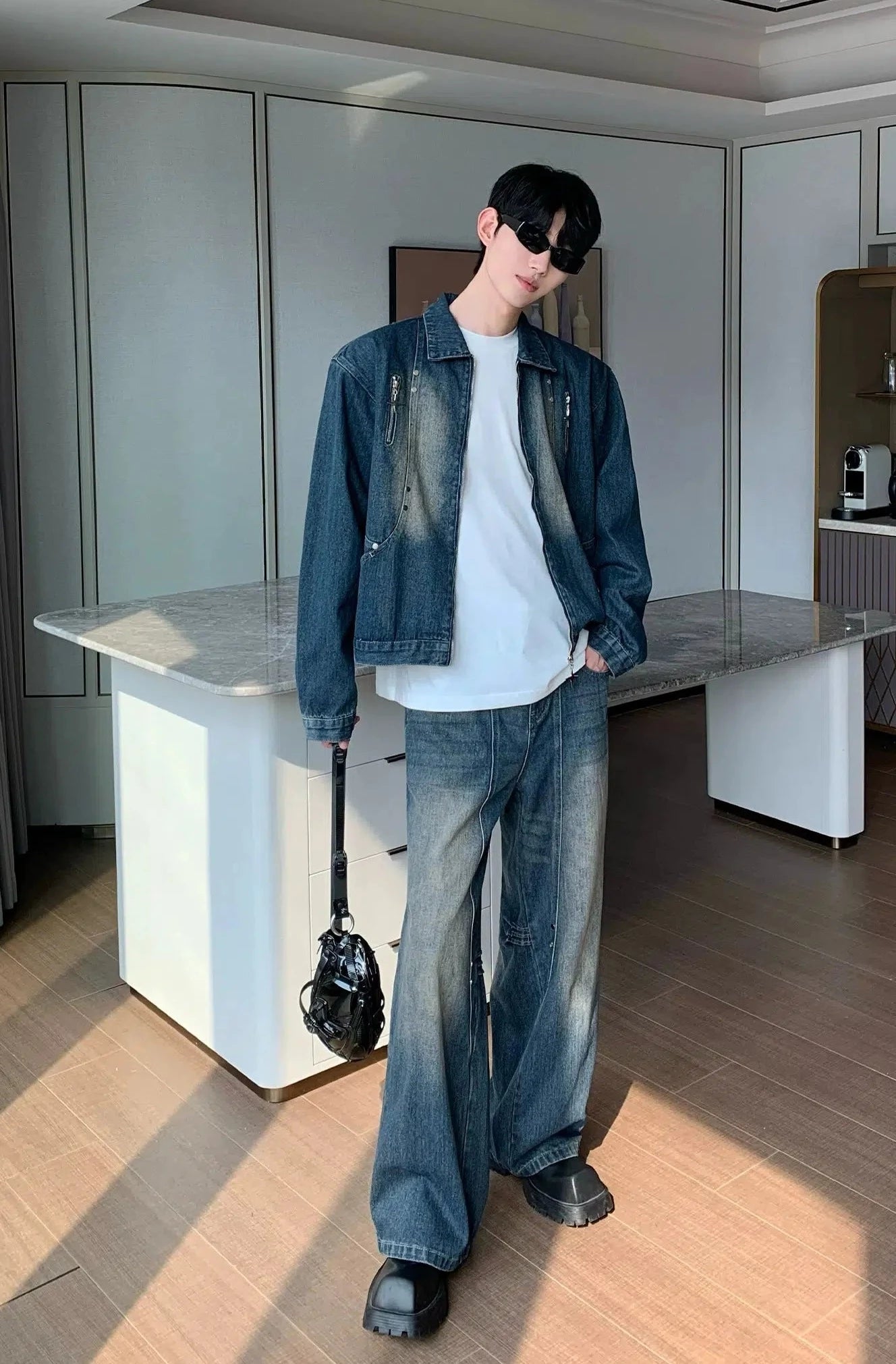 Cui Classic Faded Cropped Denim Jacket & Jeans Set-korean-fashion-Clothing Set-Cui's Closet-OH Garments