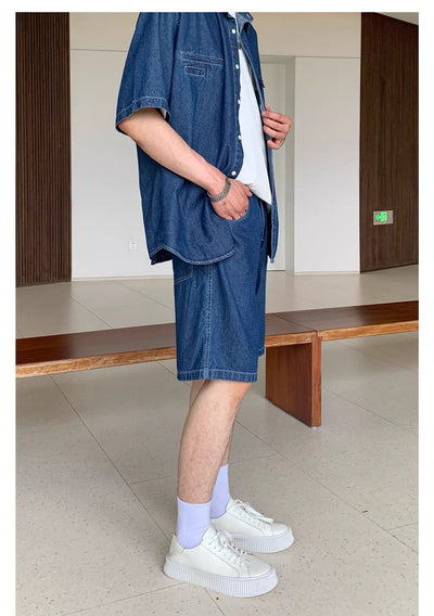 Cui Clean Fit Denim Shirt & Denim Shorts Set-korean-fashion-Clothing Set-Cui's Closet-OH Garments