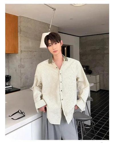 Cui Collar Contrast Striped Shirt-korean-fashion-Shirt-Cui's Closet-OH Garments