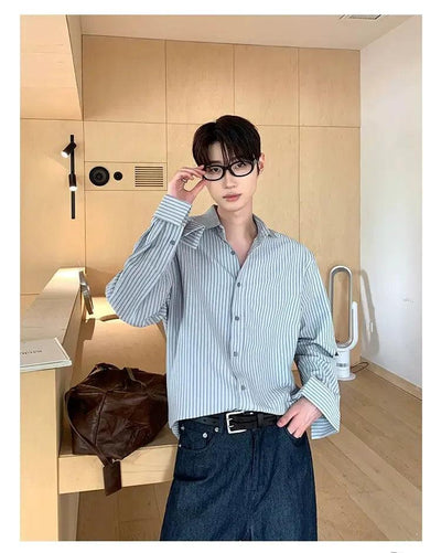 Cui Collar Contrast Striped Shirt-korean-fashion-Shirt-Cui's Closet-OH Garments