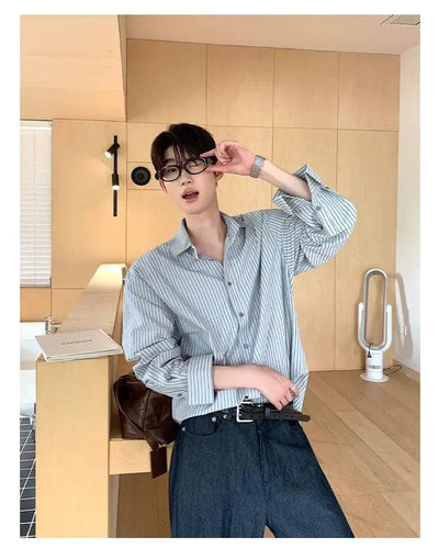 Cui Collar Contrast Striped Shirt-korean-fashion-Shirt-Cui's Closet-OH Garments