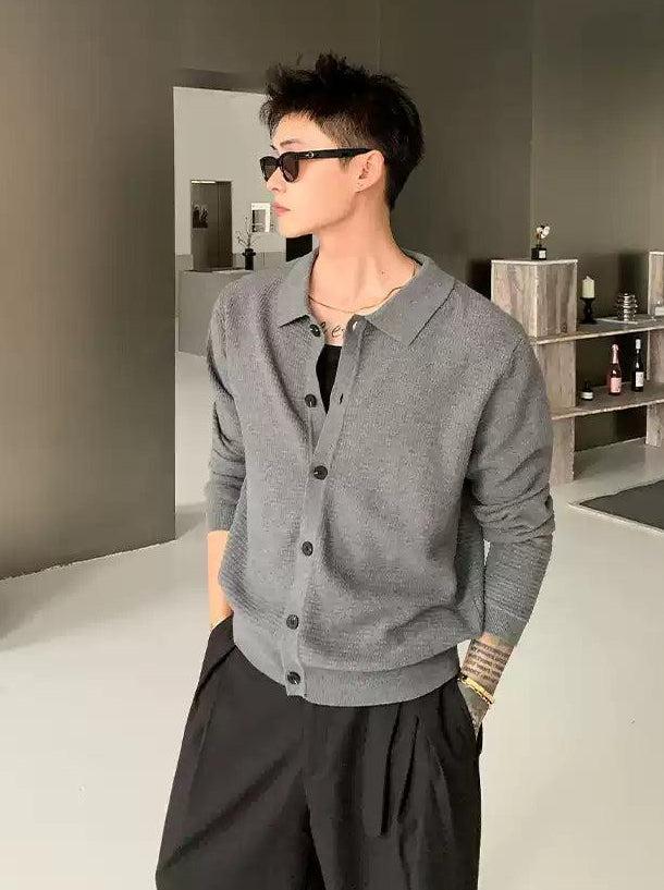 Cui Collared Texture Knitted Cardigan-korean-fashion-Cardigan-Cui's Closet-OH Garments
