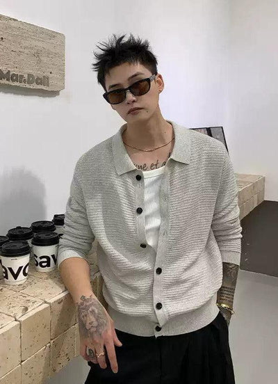 Cui Collared Texture Knitted Cardigan-korean-fashion-Cardigan-Cui's Closet-OH Garments