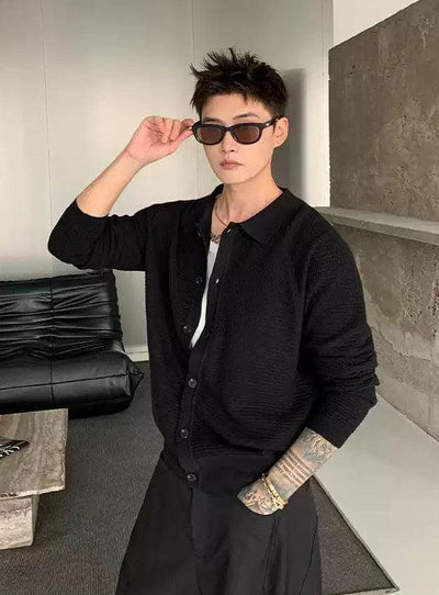 Cui Collared Texture Knitted Cardigan-korean-fashion-Cardigan-Cui's Closet-OH Garments
